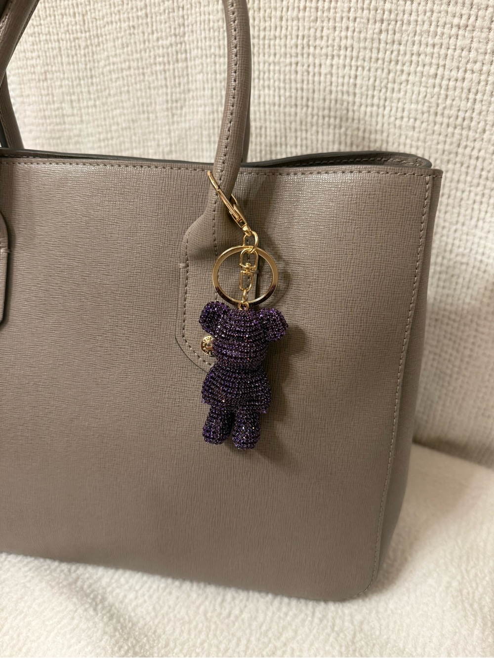 Rhinestone Teddy Bear Bag Charm Sparkly Purple Purse Accessory